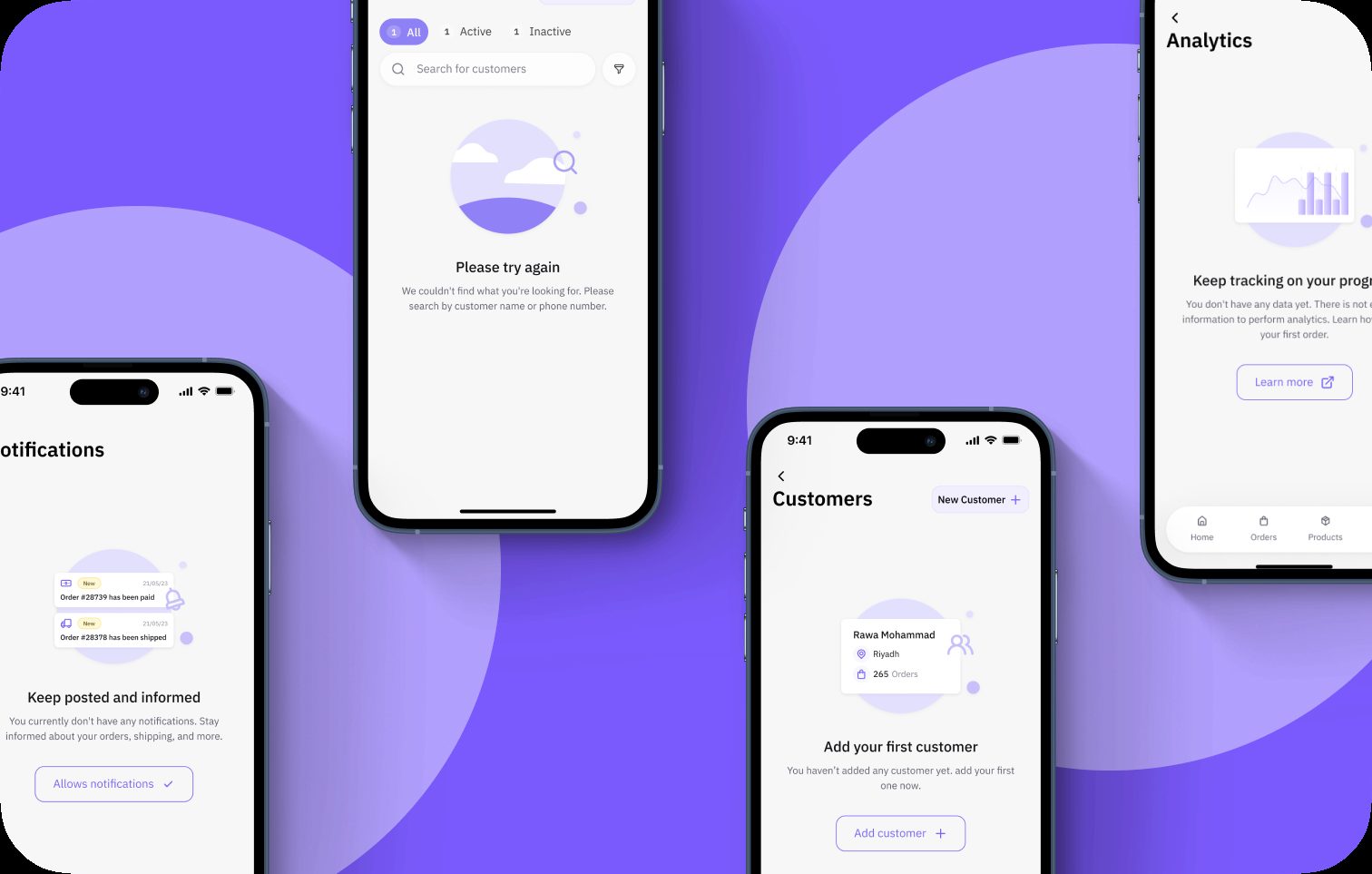 Revamped empty states for notifications, customer search, customers and analytics